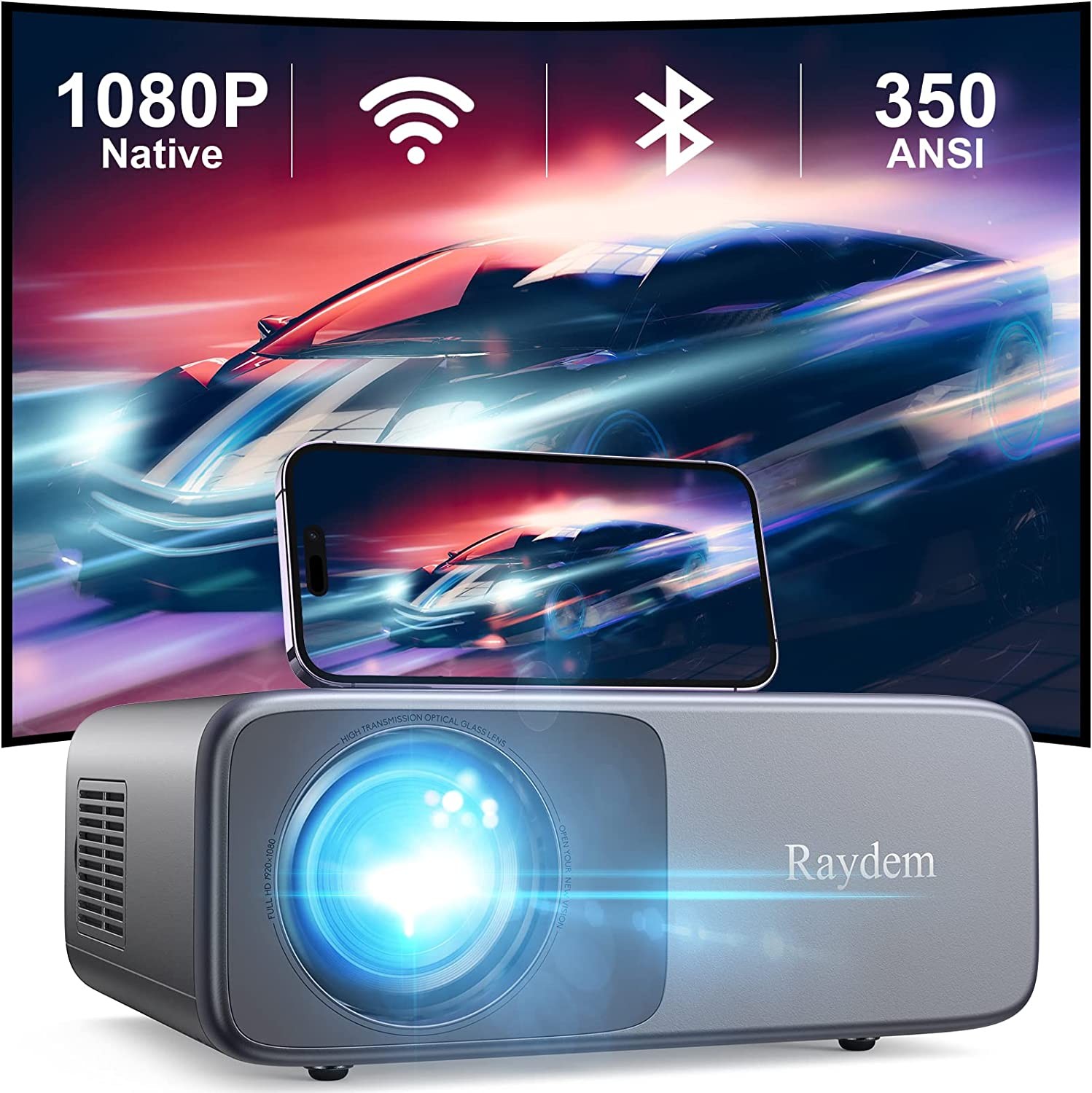 Raydem Proyector 13000L 350Ansi Native 1080P 200, 5G WiFi y