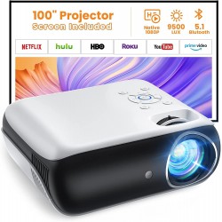 HAPPRUN Proyector, proyector portátil Bluetooth nativo 1080P con pantalla de 100 pulgadas