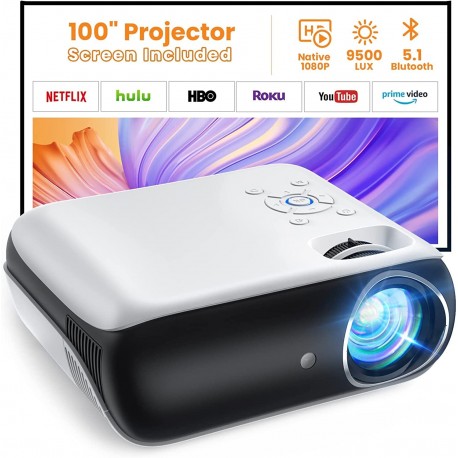 HAPPRUN Proyector, proyector portátil Bluetooth nativo 1080P con