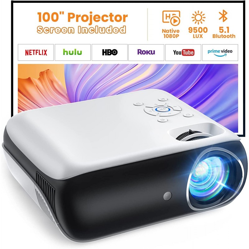 HAPPRUN Proyector, proyector portátil Bluetooth nativo 1080P con pantalla  de 100 pulgadas - FAST DEPOT LAPTOP COMPUTER GAMING