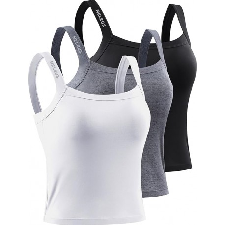 NELEUS Paquete de 3 camisetas deportivas de compresión para mujer con brasier deportivo para correr
