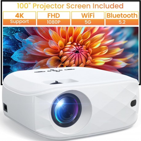 HAPPRUN Proyector, con WiFi y Bluetooth, para teléfonos, proyector portátil 12000L nativo 1080P