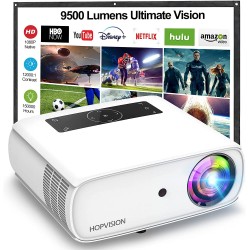 HOPVISION - Proyector nativo de 1080 píxeles y Full HD, proyector de películas de 9000 Lux